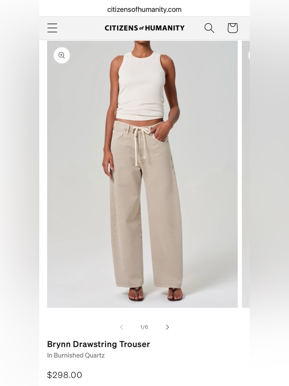 NWOT: Citizens Of Humanity Brynn Wide-Leg Drawstring Trousers in Burnished Quart